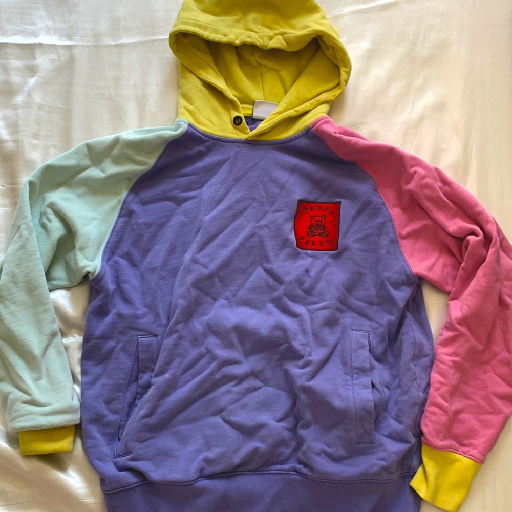 teddy fresh color block hoddie